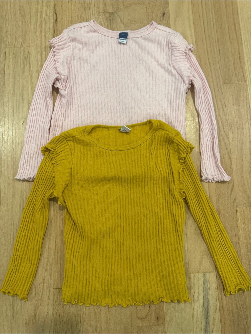 Old Navy Ribbed Long-Sleeve Tops in Light Pink and Mustard Yellow - 4T